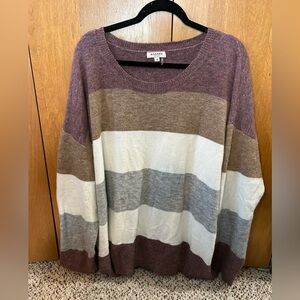 Andre Assous Women's Multi-Striped Sweater - Burgundy, Brown, Cream, Gray
